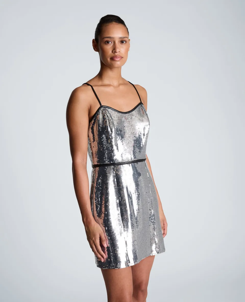Kenneth Cole Reaction Clothing Sweetheart Neck Mini Dress abito argento paillettes