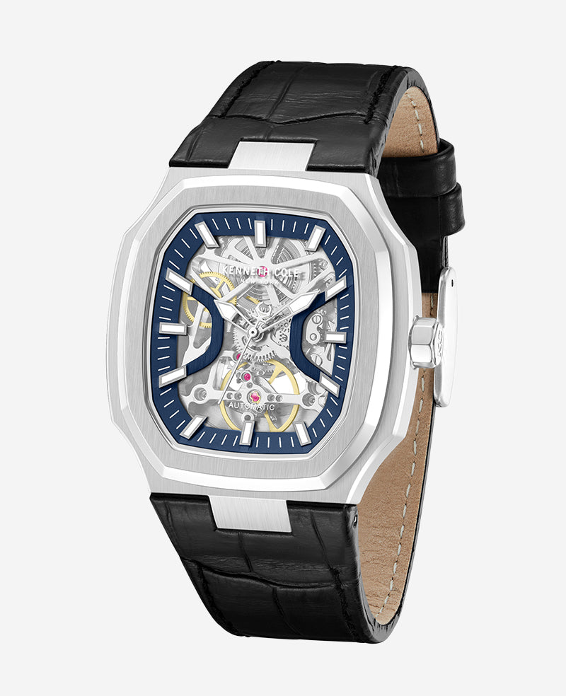 Kenneth Cole Reaction Skeleton Automatic orologio argento, cinturino in pelle