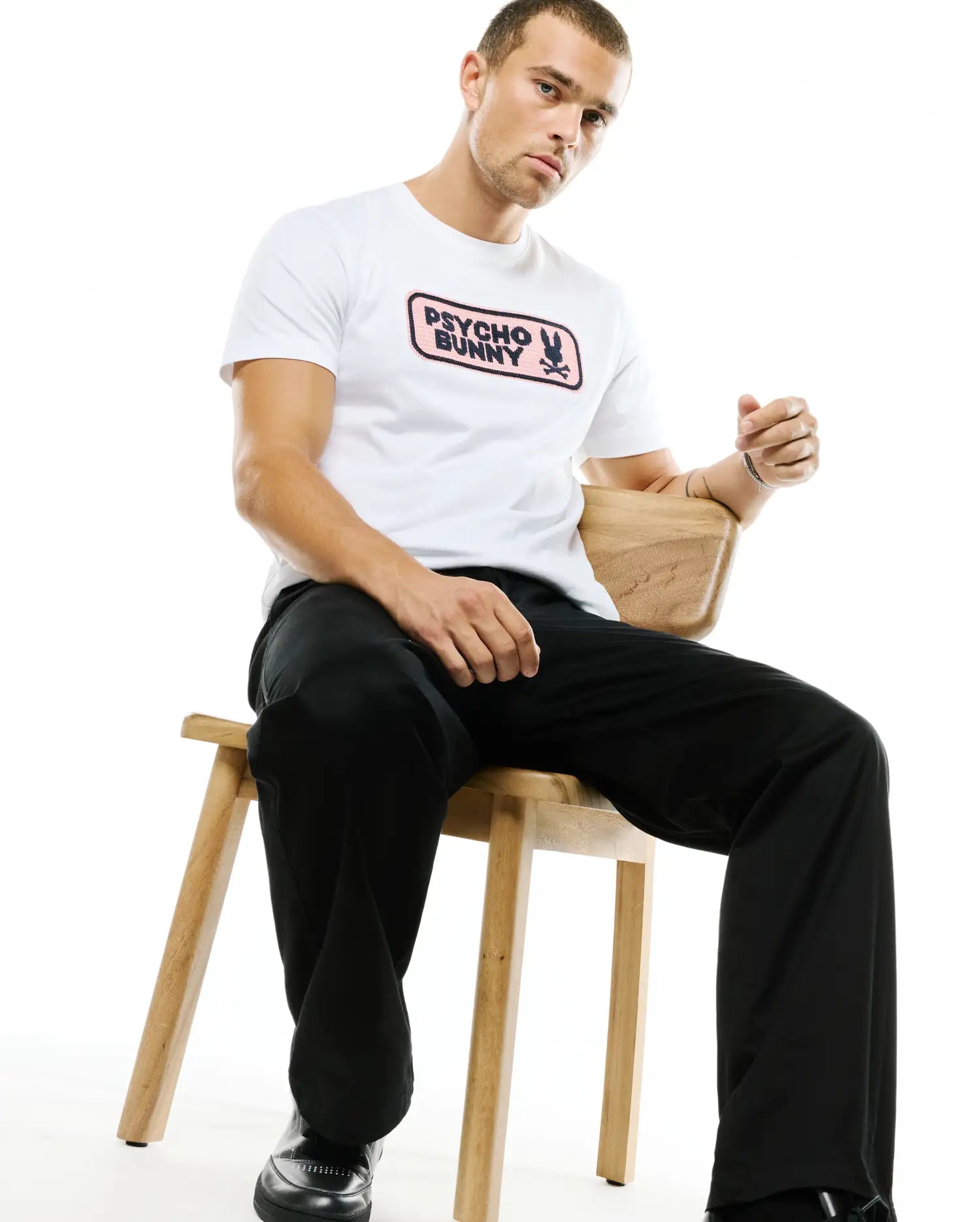 Psycho Bunny Men's Tees Samson Wordmark Graphic Tee t-shirt White in cotone Pima