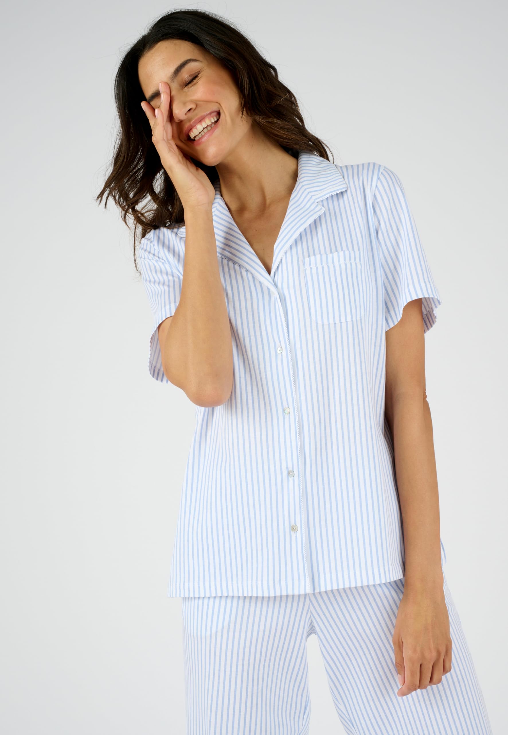 Damart Homewear Pigiama da donna 7/8 blu a strisce taglia XS in cotone