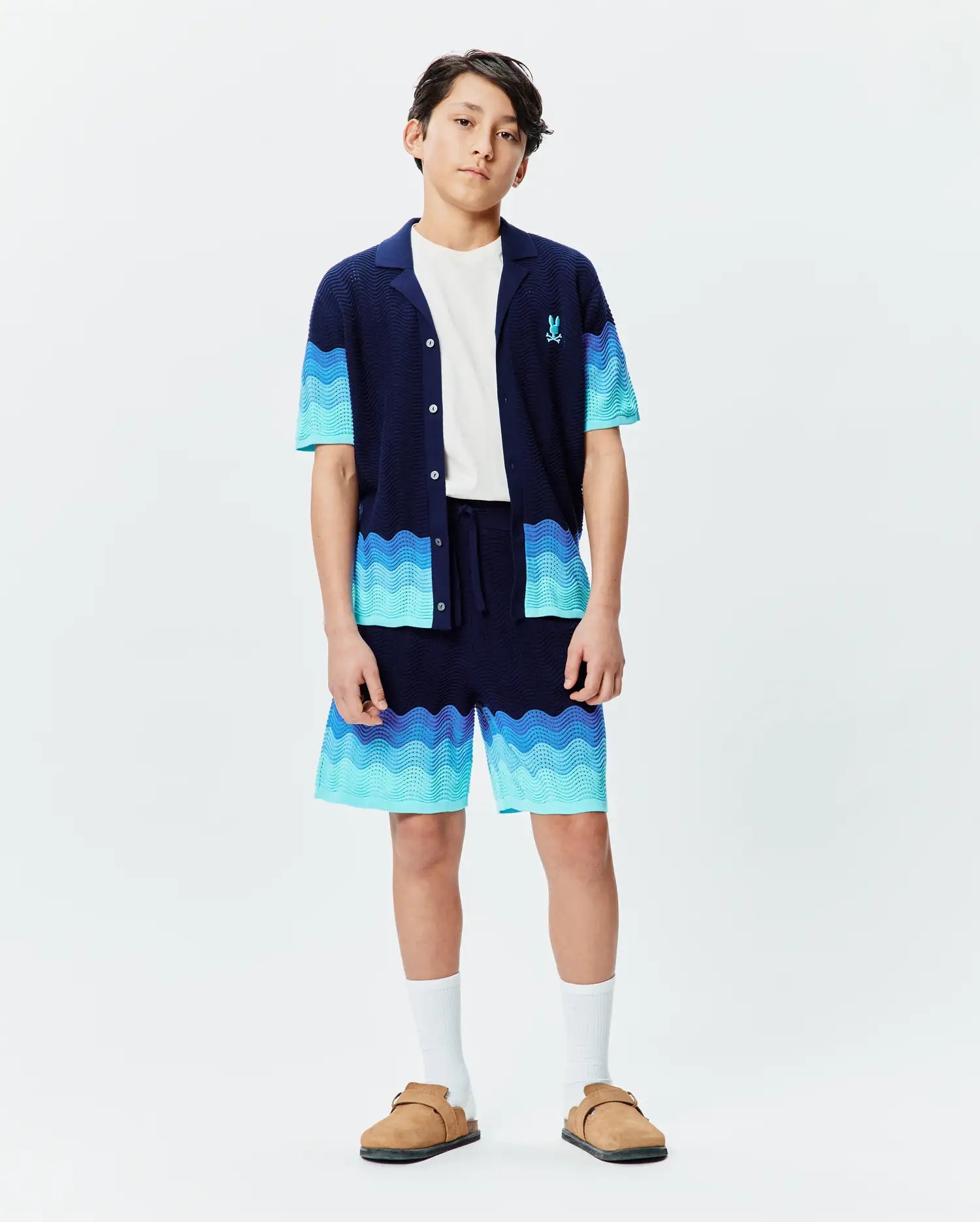 Psycho Bunny Kids Tees Kids Holden Oversized Knit Shirt camicia blu