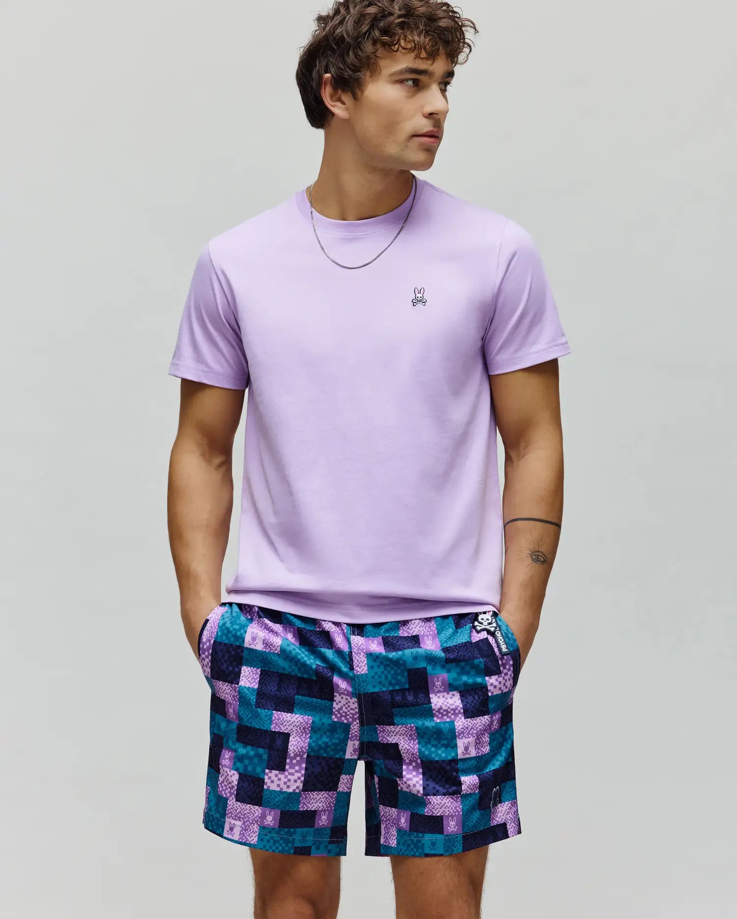 Psycho Bunny Men's Tees Classic Crew Neck Tee B6U014F200 maglietta lavanda cotone Pima