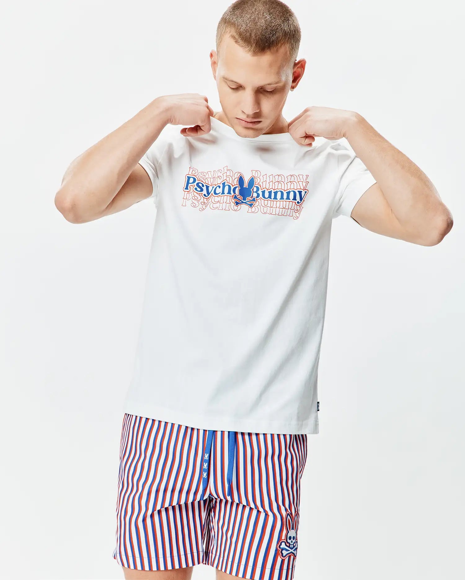 Psycho Bunny Men's Tees John Back Graphic T-shirt bianca cotone Pima