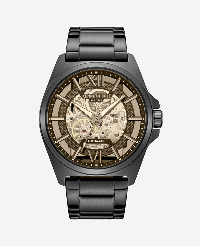 Kenneth Cole Reaction Skeleton Automatic Bracelet Watch orologio nero automatico