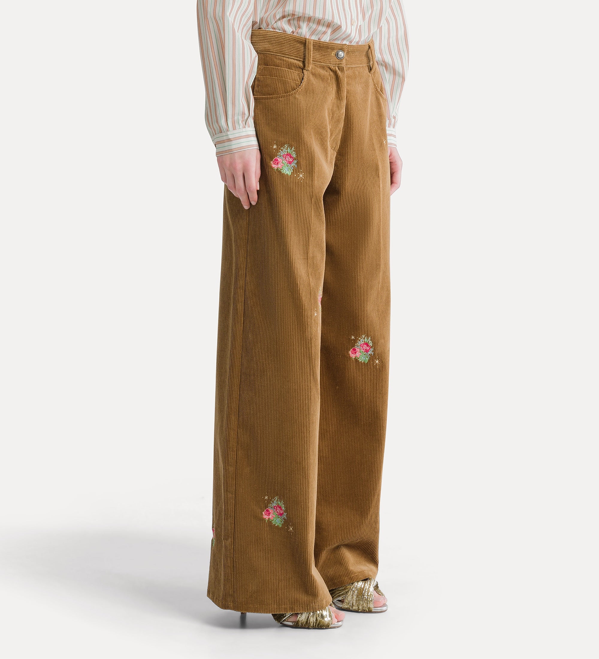 Forte pantaloni pantaloni a coste Bouquet camel, cotone