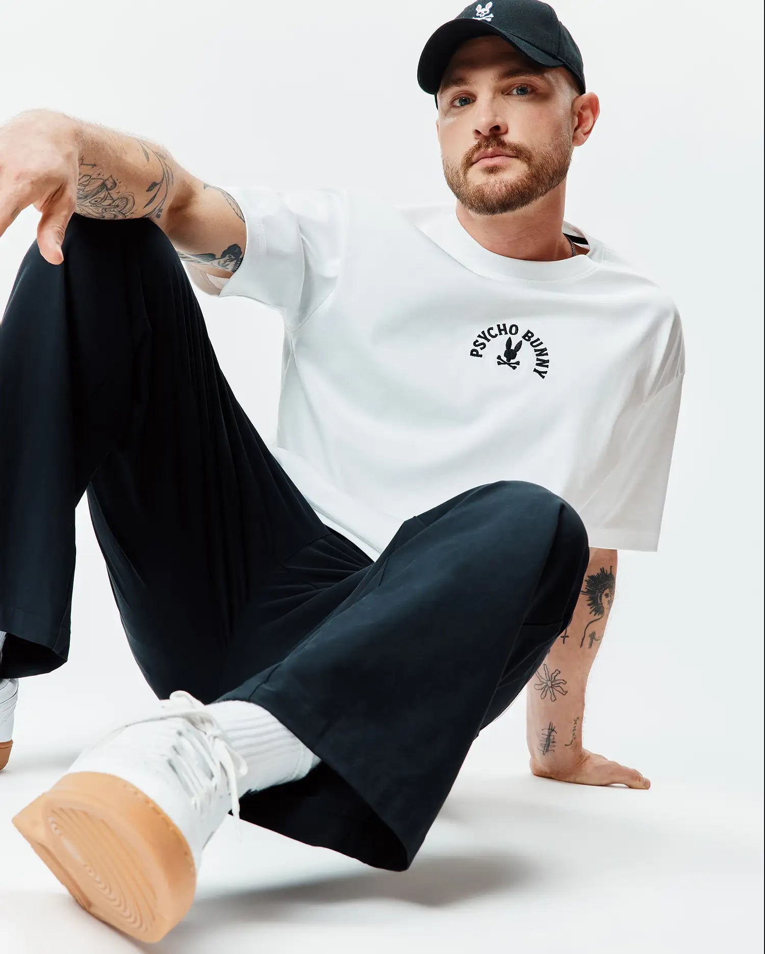 Psycho Bunny Men's Tees Mens Stevie Oversized Fit Tee MT0200537 maglietta bianca ricamata