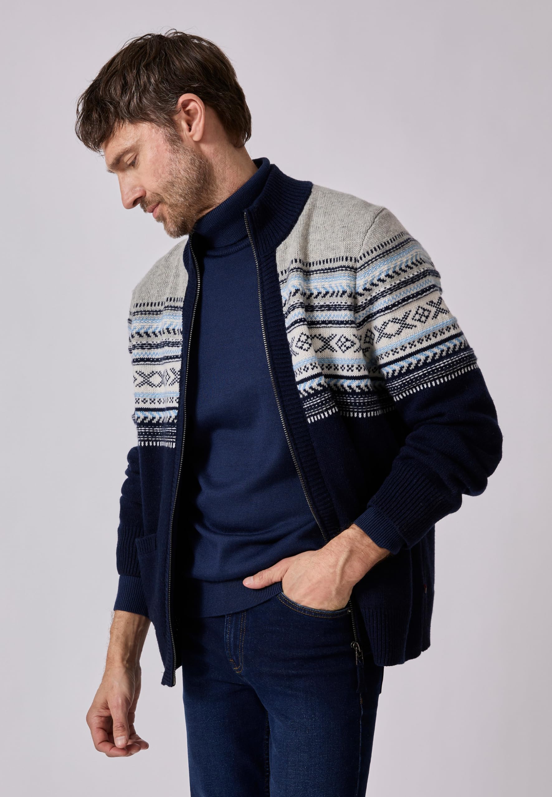 Damart Prêt-à-porter Uomo Gilet S con zip in lana jacquard