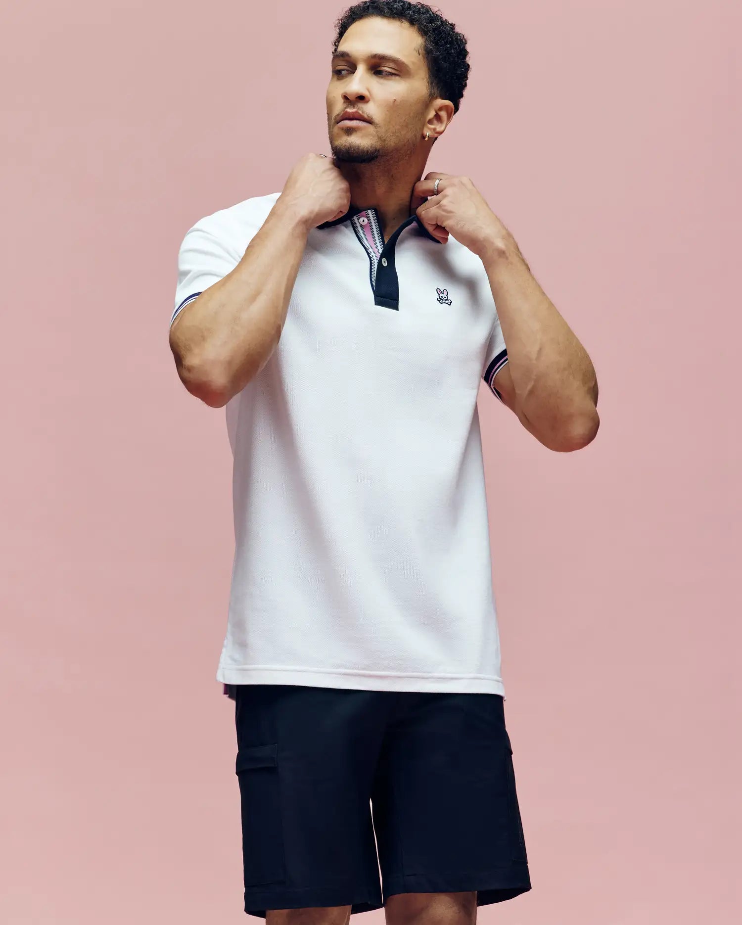 Psycho Bunny Men's Polos Archive Classic Bunny Pique Polo MT0100010 polo bianca