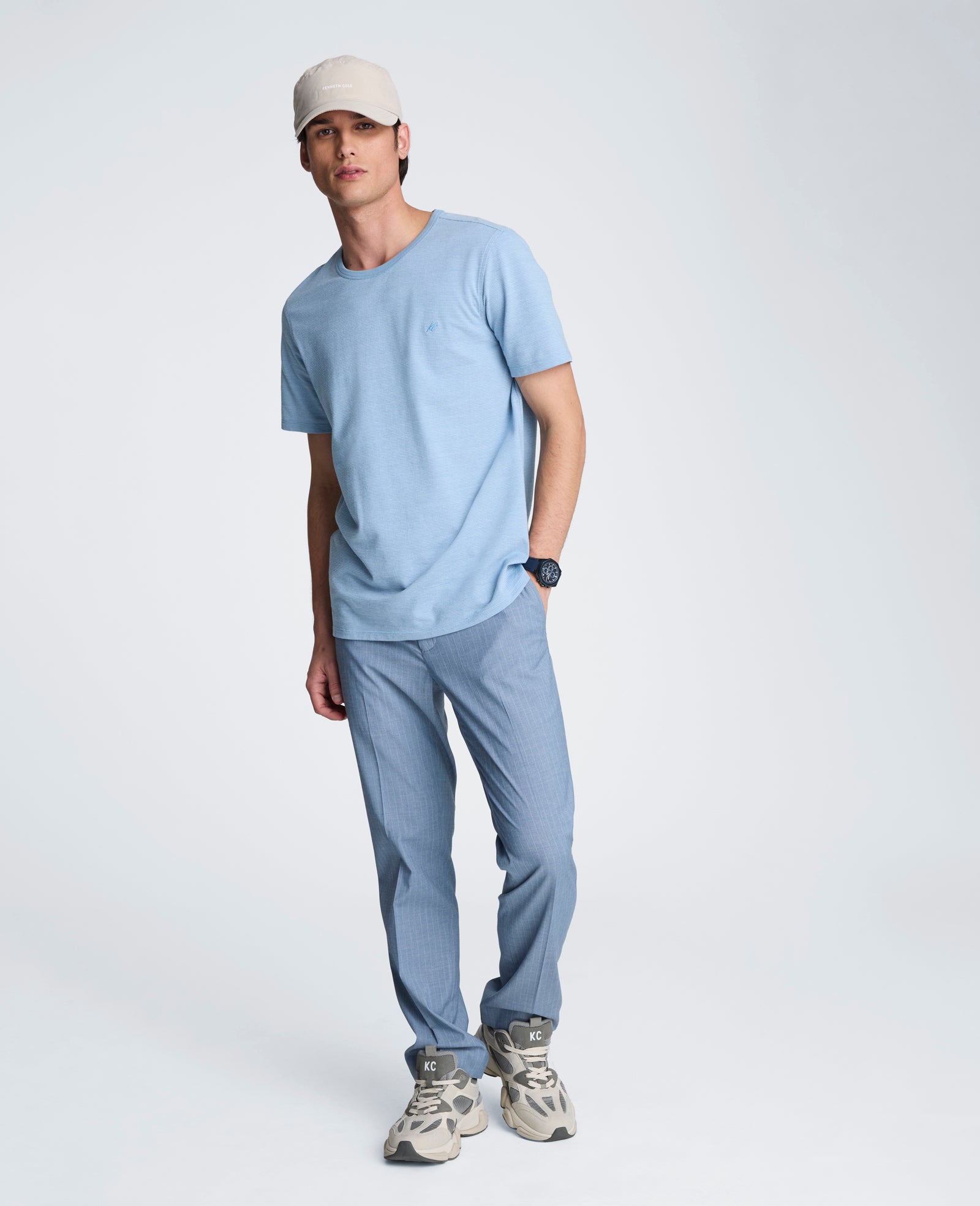 Kenneth Cole Reaction Clothing Textured Logo Tee t-shirt azzurra maniche corte cotone