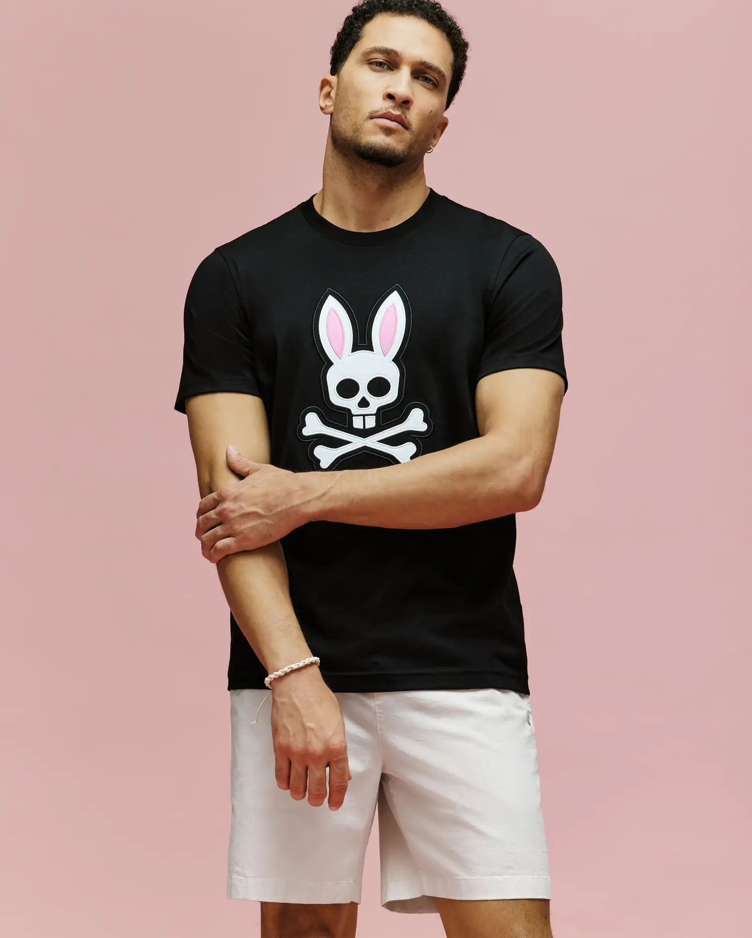 Psycho Bunny Men's Tees Archive Bunny Graphic Tee T-shirt nera in cotone Pima