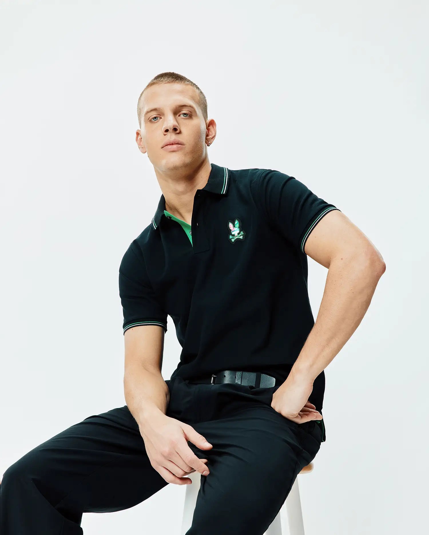 Psycho Bunny Men's Polos Nate Pique Polo Polo Black