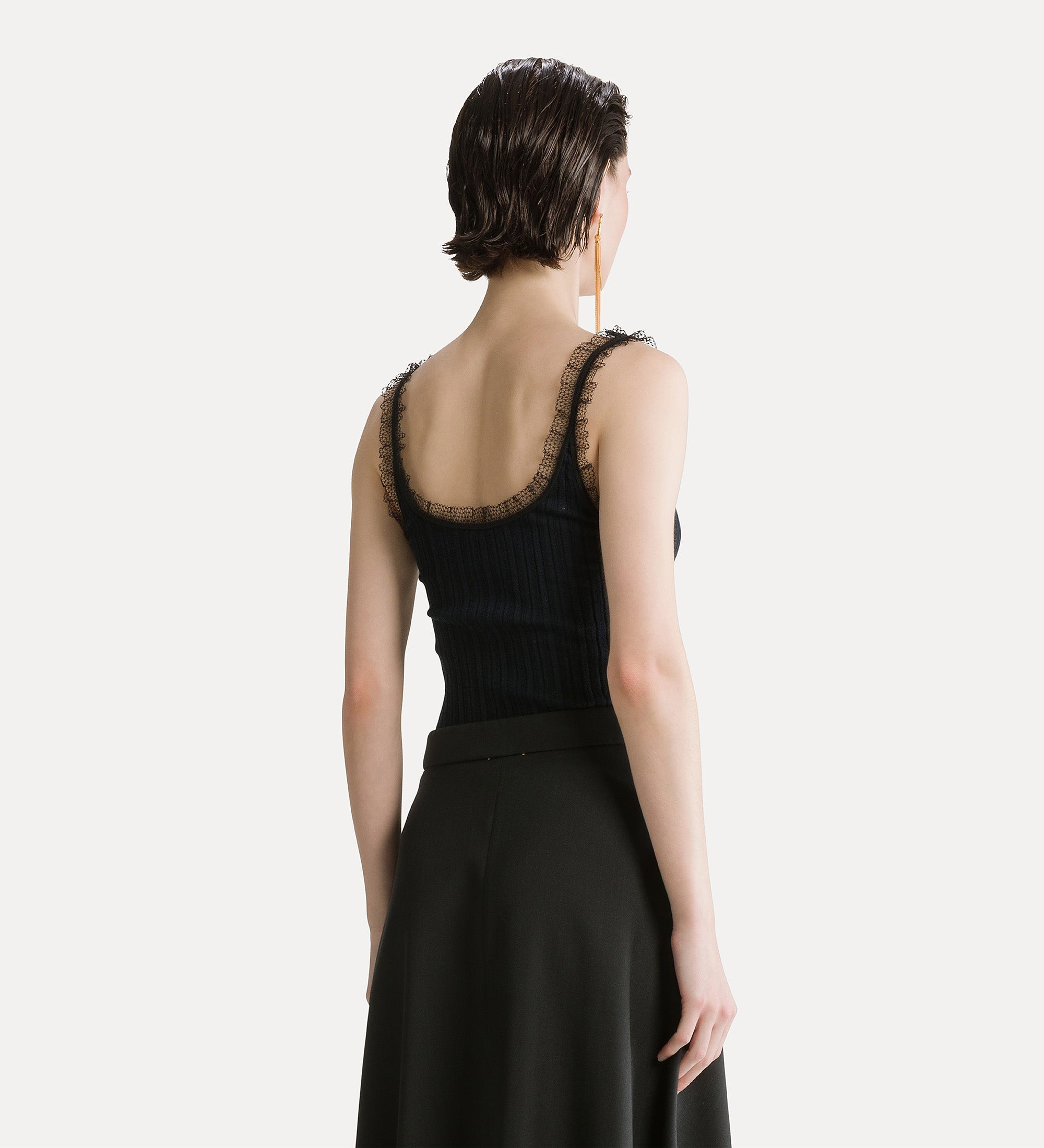 Forte maglieria Chic top a costine notte con pizzo