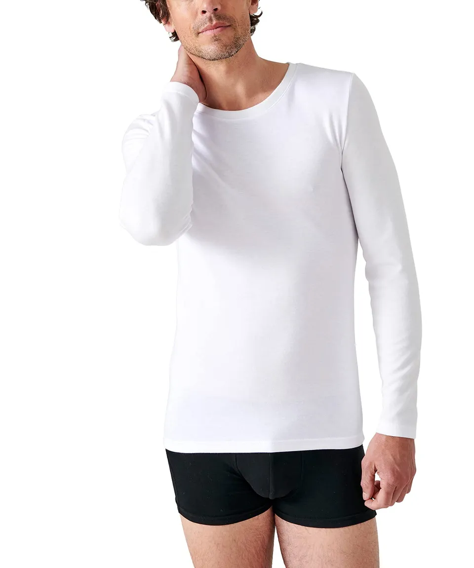 Damart Prêt-à-porter Tee Shirt Manches Longues maglia uomo bianca S double face
