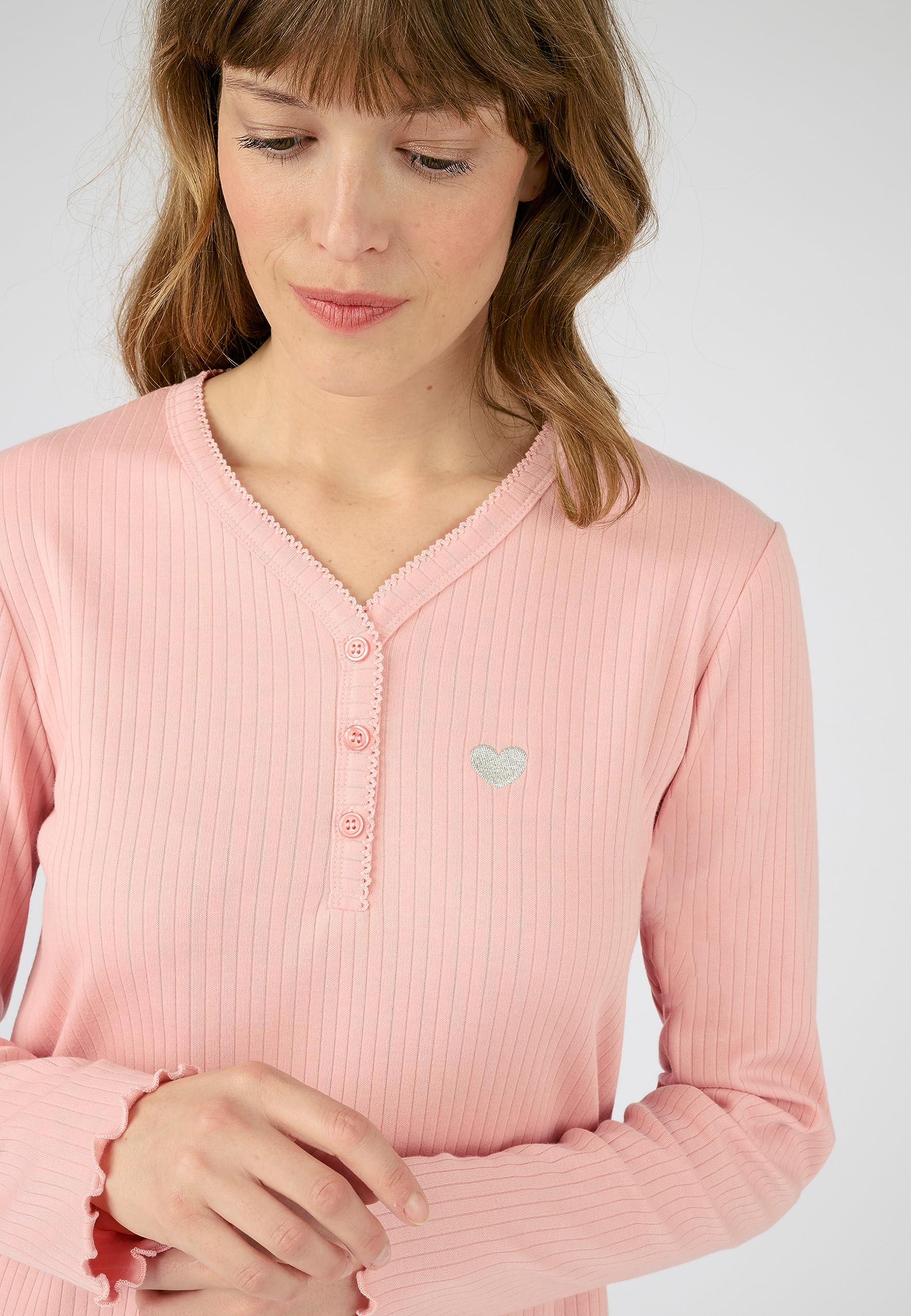 Damart Homewear Camicia da notte in maglia Interlock a costine donna