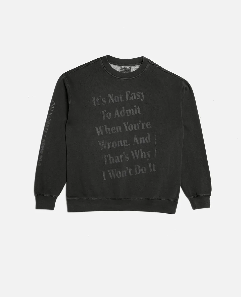 Kenneth Cole Clothing The Onion ADMIT YOU'RE WRONG felpa nera