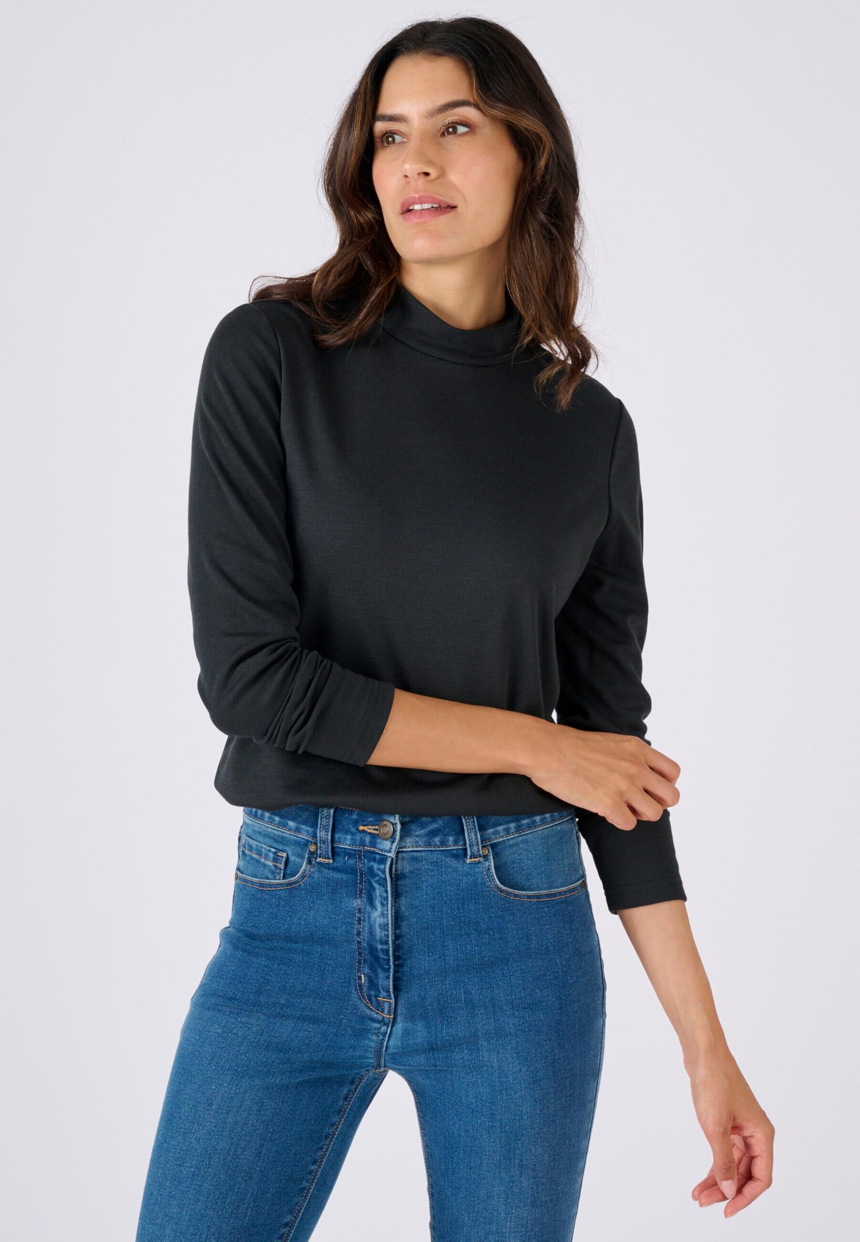 Damart Prêt-à-porter set di 2 magliette donna a collo alto nero e grigio melange