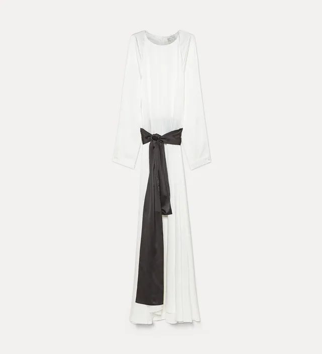 Forte abiti Heavy Silk Satin Dress With Sash Diamond bianco abito lungo in seta