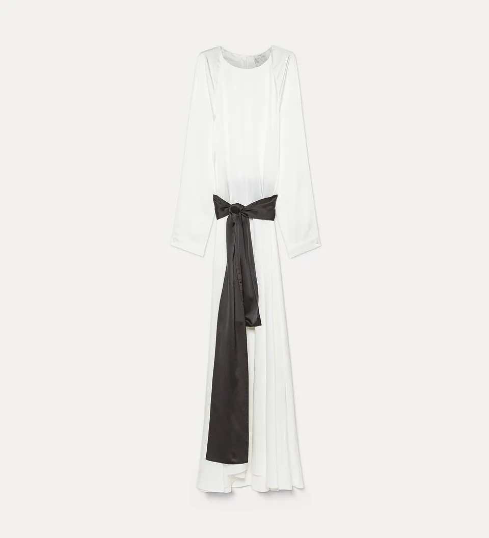 Forte abiti Heavy Silk Satin Dress With Sash Diamond bianco abito lungo in seta