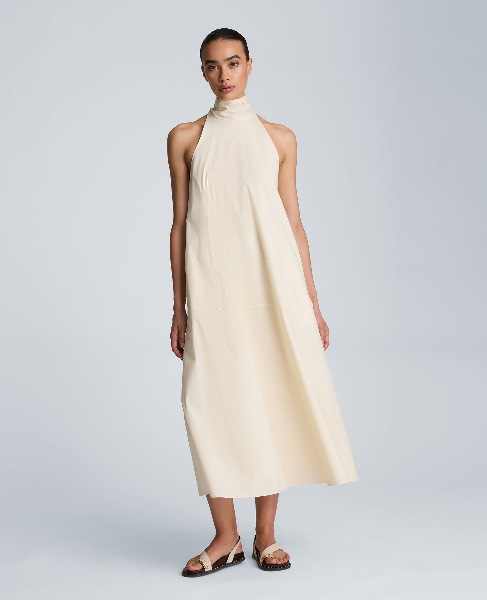 Kenneth Cole Reaction Clothing Tie Back Halter Midi Dress abito midi Oyster con scollo all’americana e tasche