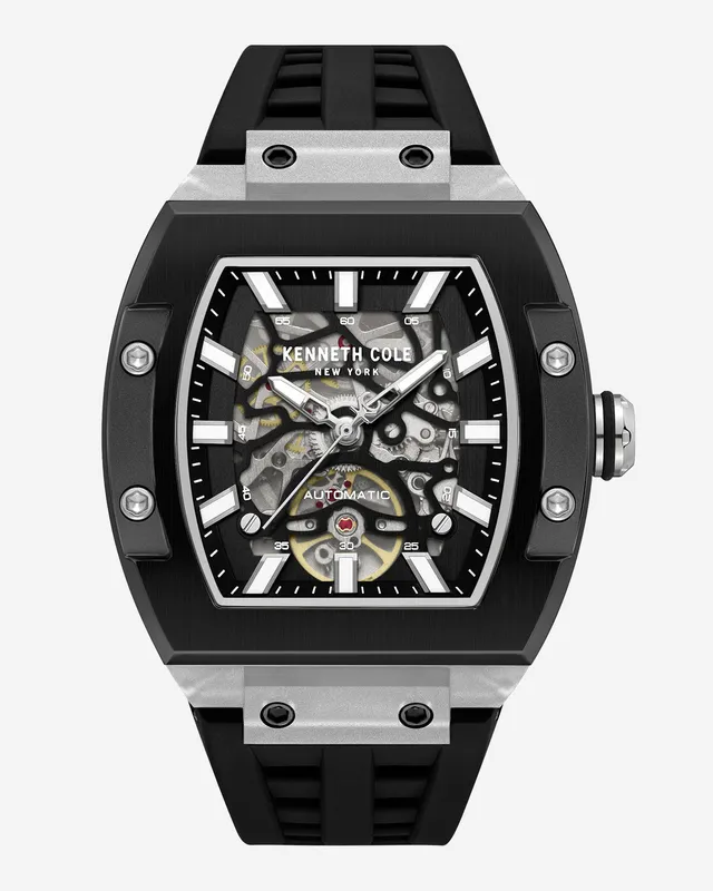 Kenneth Cole Reaction Watches Skeleton Automatic Silicone Watch orologio nero
