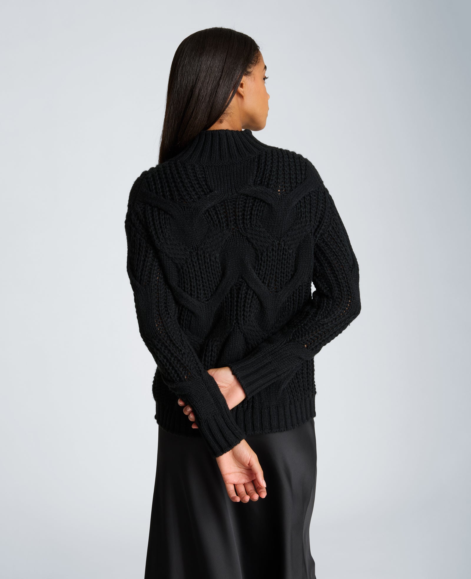 Kenneth Cole Reaction Clothing Oversized Cable Mock Neck Sweater maglione nero oversize