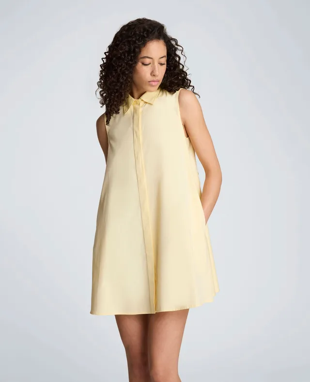 Kenneth Cole Reaction Clothing Cotton Poplin Sleeveless Trapeze Mini Dress abito chemisier giallo pastello taglie 0-14