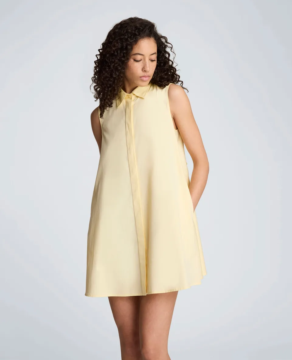 Kenneth Cole Reaction Clothing Cotton Poplin Sleeveless Trapeze Mini Dress abito chemisier giallo pastello taglie 0-14