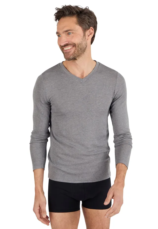 Damart Thermolactyl T-shirt uomo scollo a V manica lunga grigio melange scuro S