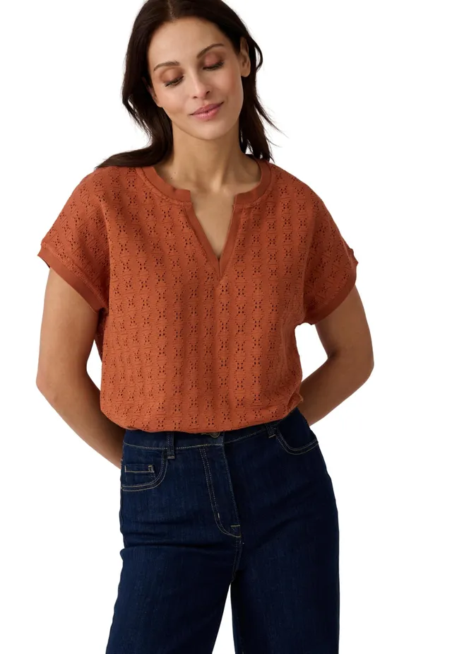 Damart Prêt-à-porter T-Shirt Maglia Jacquard marrone terracotta 38-40