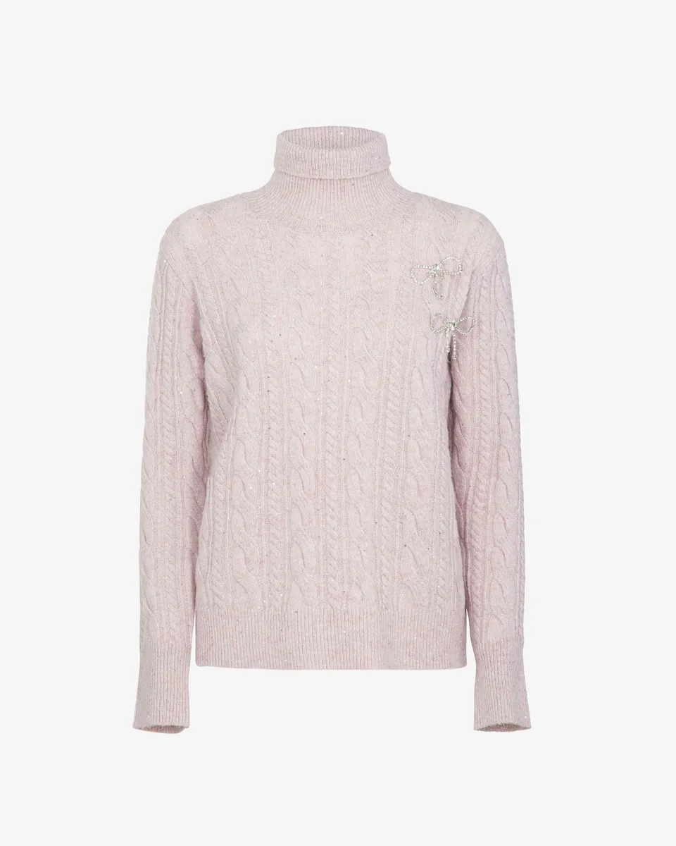 Markup Donna Maglieria Dolcevita treccia in filo paillettes maglia