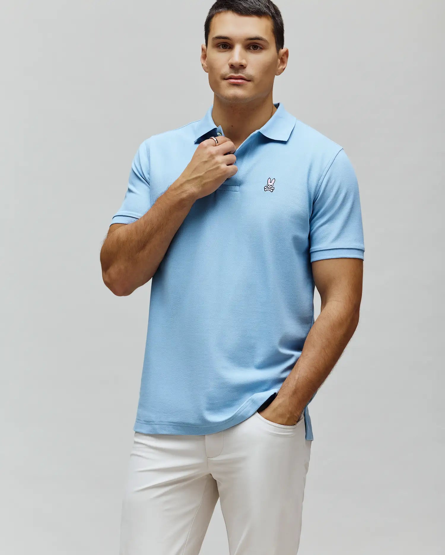 Psycho Bunny Men's Polos Classic Pique Polo B6K001F200 polo blu in piqué