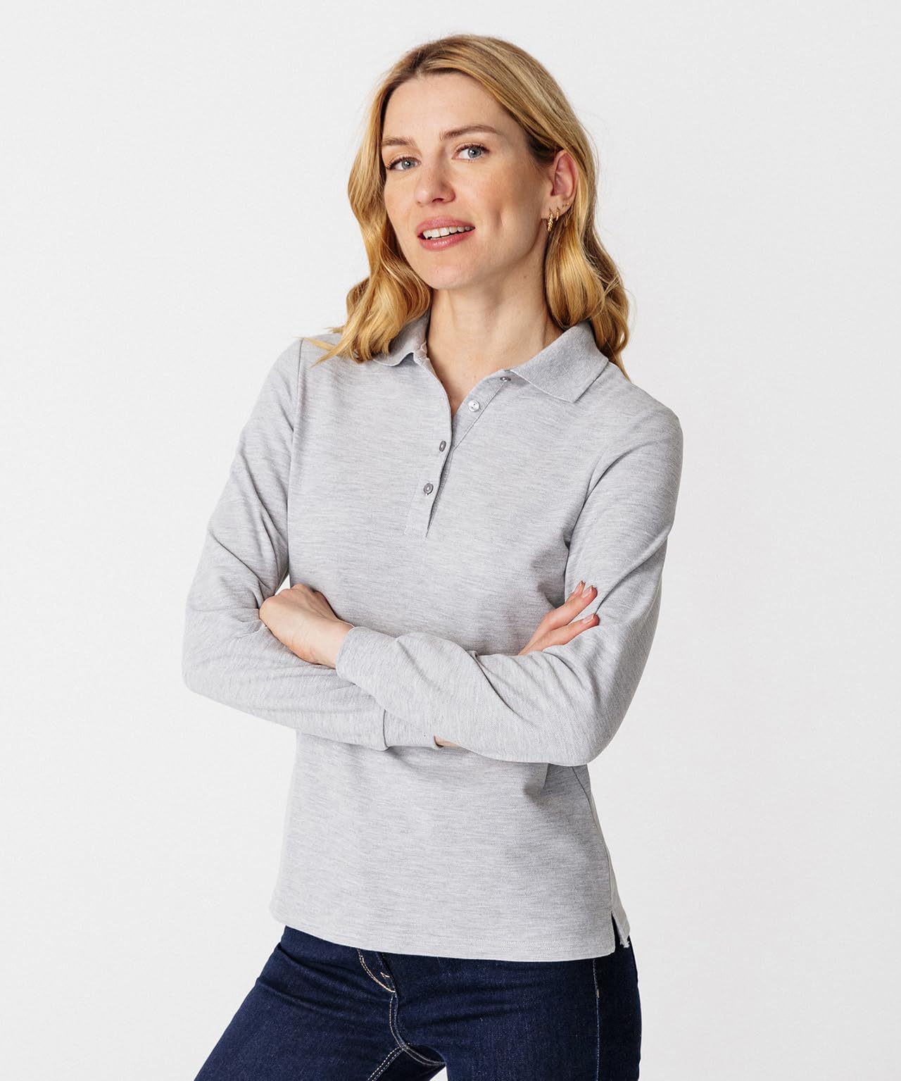Damart Prêt-à-porter Polo in maglia trapuntata grigio chiaro