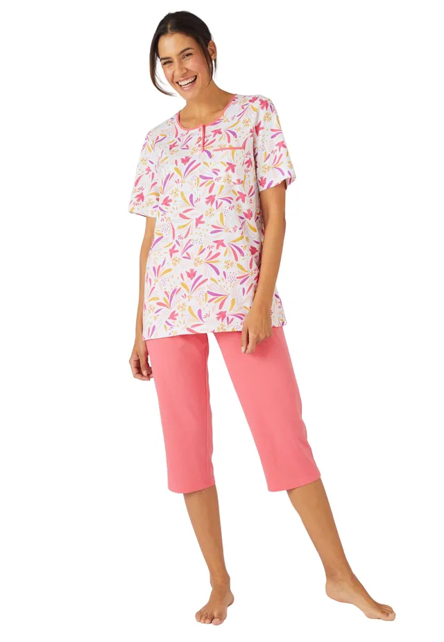 Damart Homewear Pyjacourt Maglia Grafica Puro Cotone pettinato Donna pigiama corto donna in cotone
