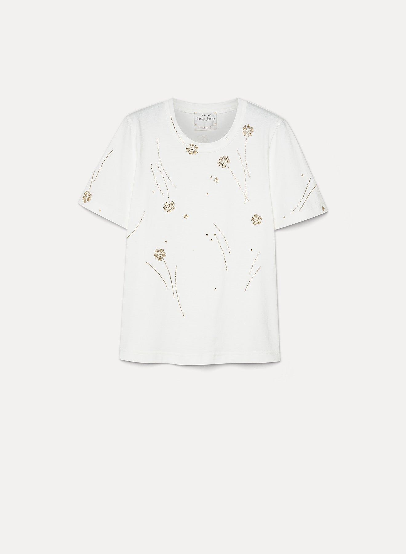 Forte top t-shirt Fleurs d'Orient Pure, jersey di cotone ricamato