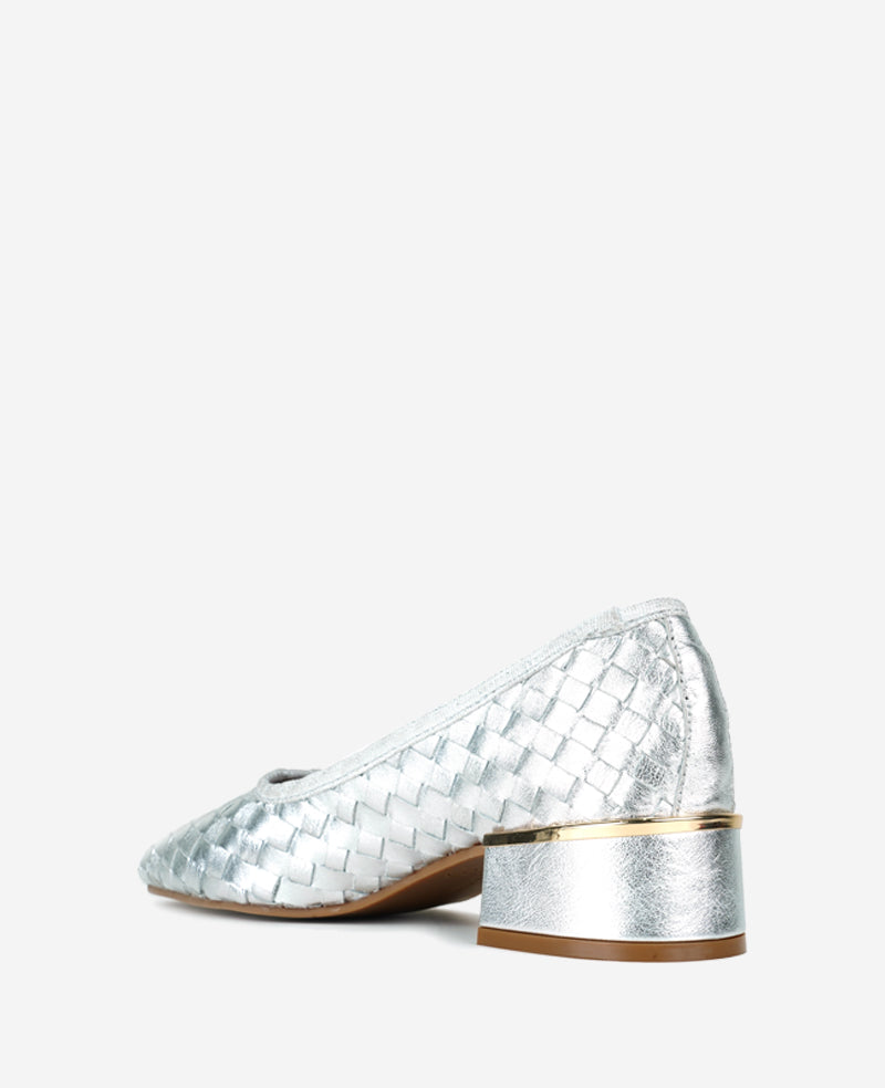 Kenneth Cole Reaction Shoes Birdie Woven Metallic Leather décolleté argento
