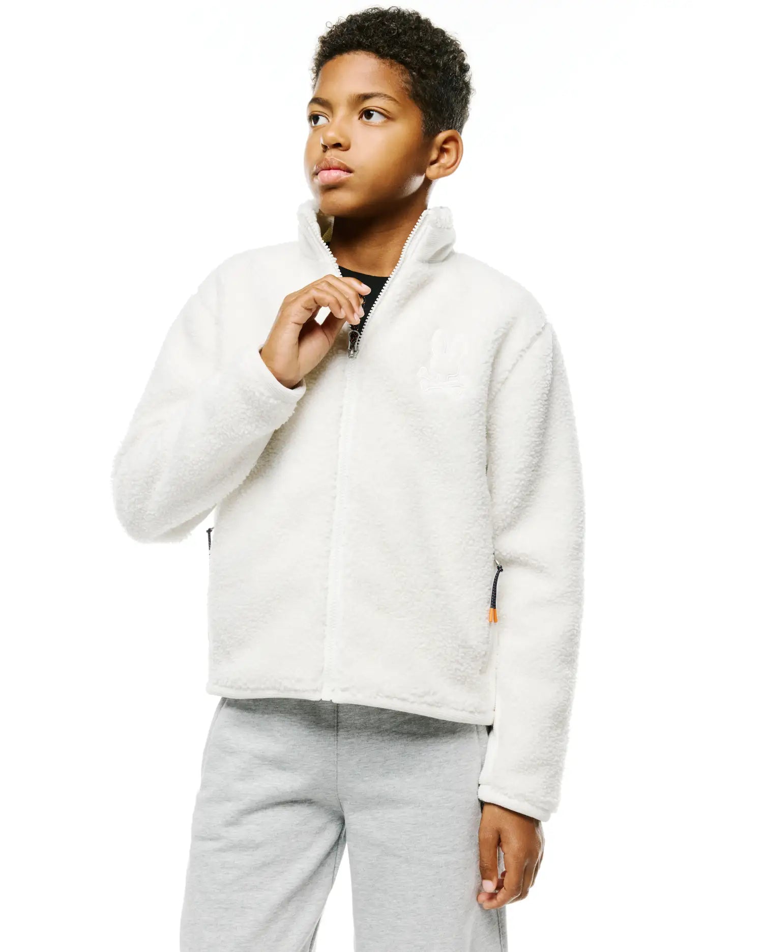 Psycho Bunny Kids Outerwear Rowley Sherpa giacca ecru in pile