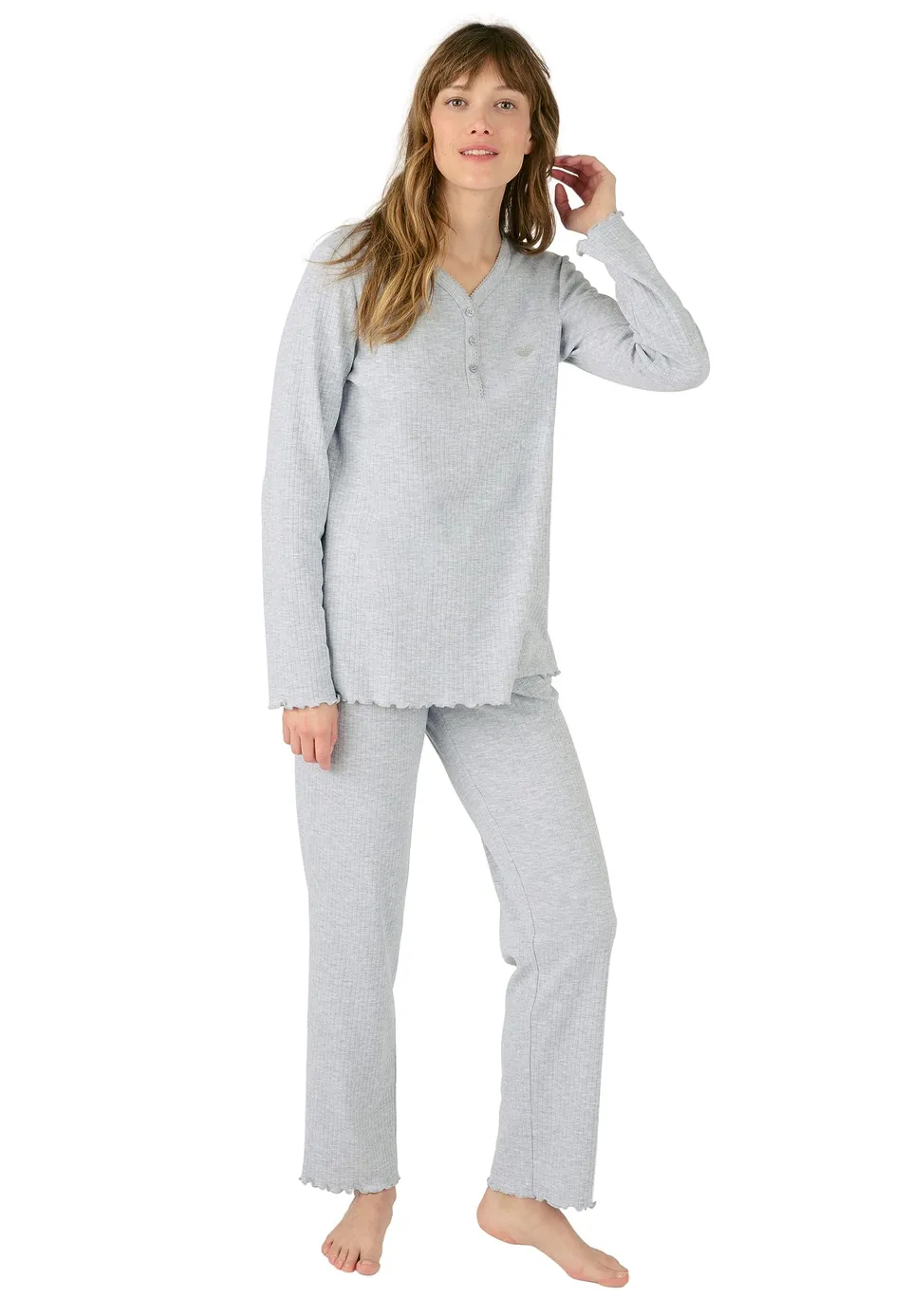 Damart Homewear pigiama interlock a costine grigio XS morbido