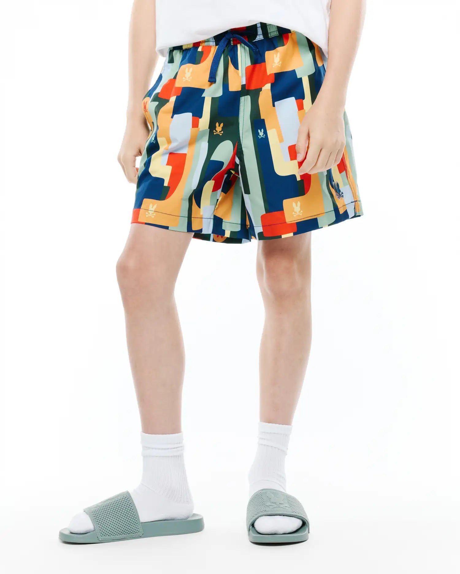 Psycho Bunny Kids Swimwear Wes All Over Print Swim Trunk costume blu