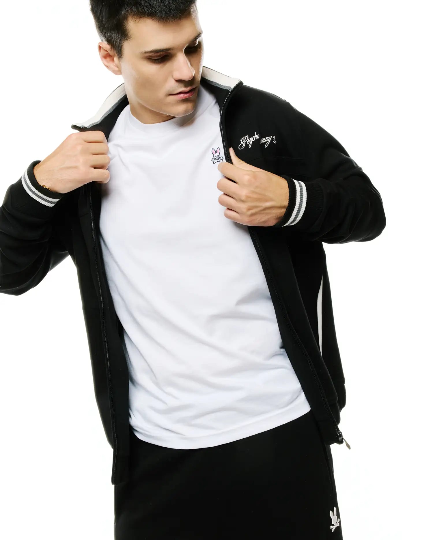 Psycho Bunny Jackets MEN'S JACQUES PIQUE TRACK JACKET giacca nera XXS-XXXL piquet