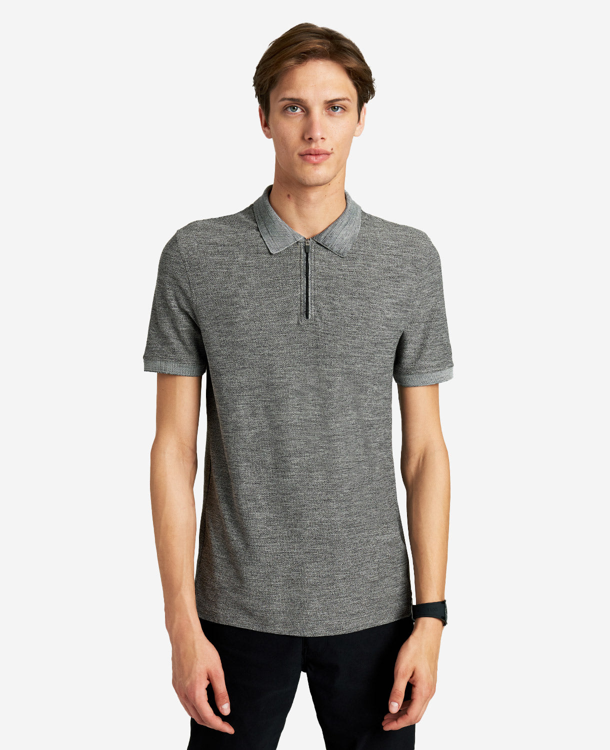 Kenneth Cole Reaction Clothing Zip-Up Knit Polo polo grigia mélange