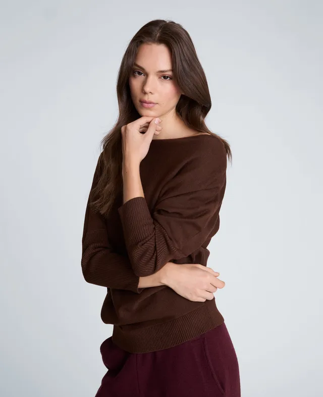Kenneth Cole Reaction Clothing Asymmetrical Drape Neck Jersey Body Sweater maglione marrone