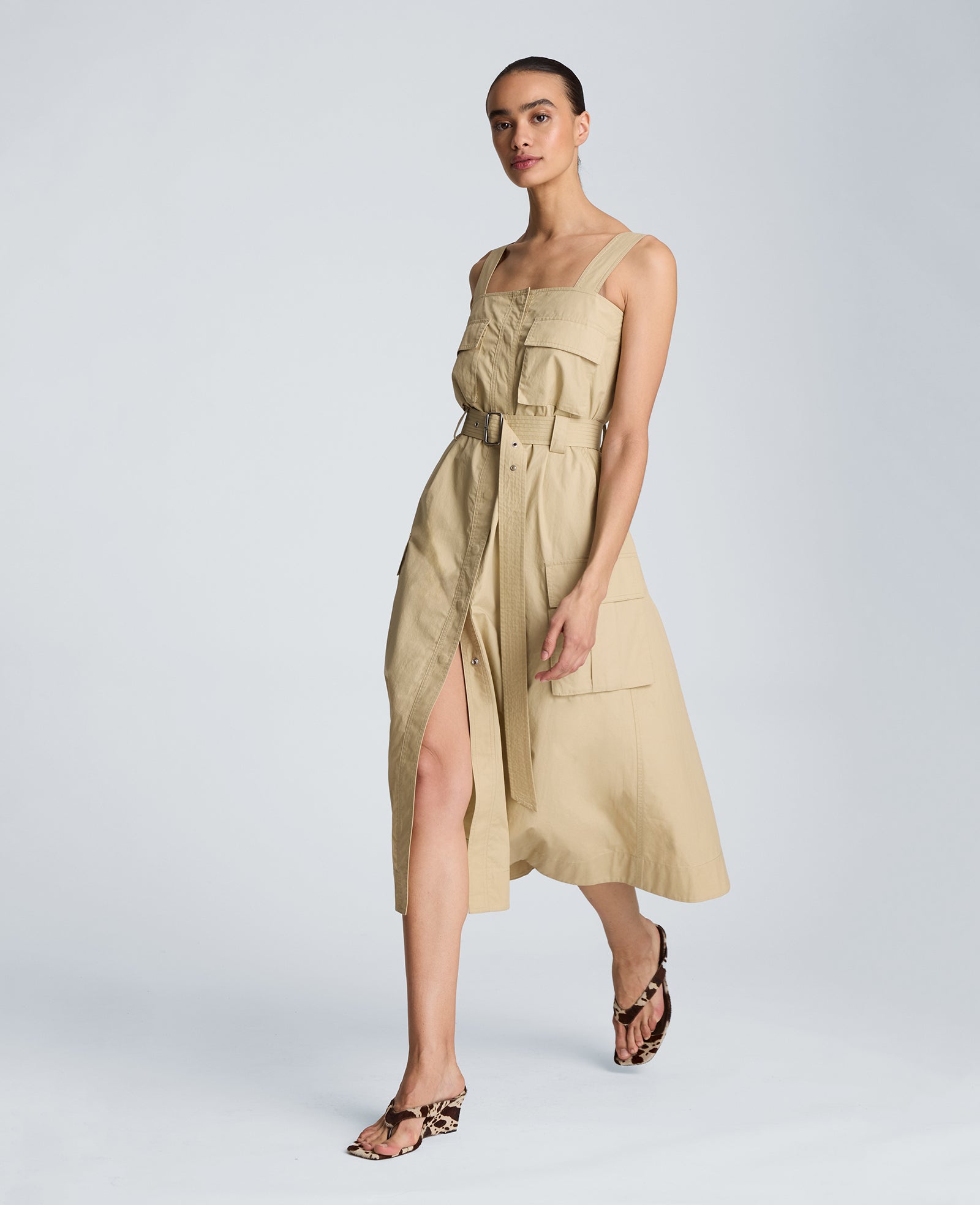 Kenneth Cole Reaction Clothing Cargo Midi Dress safari tan in cotone