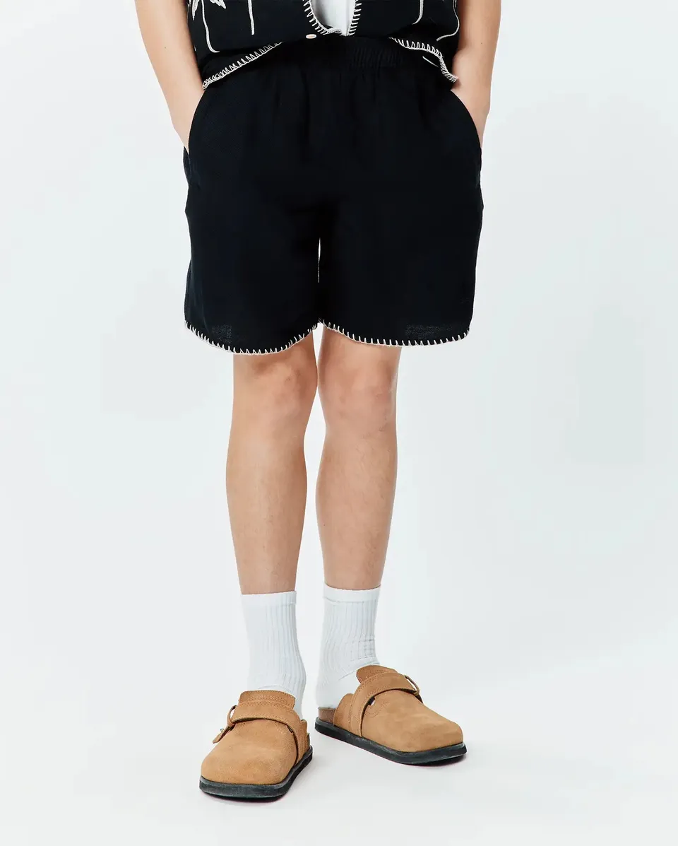 Psycho Bunny Kids Bottoms KIDS BRAD LINEN SHORT 4-8 1/4 KB0700013 bermuda nera in lino e cotone