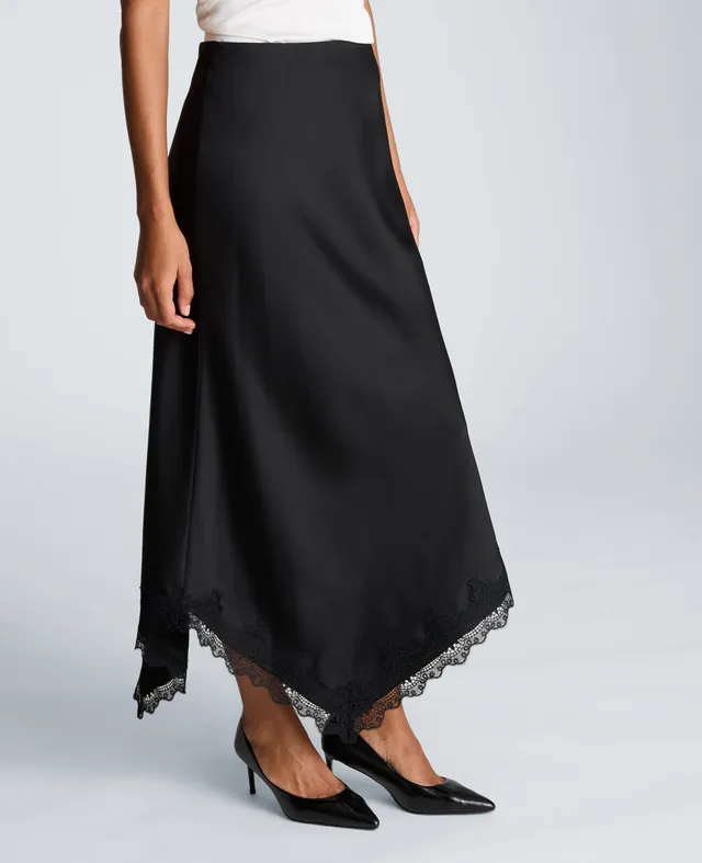 Kenneth Cole Reaction Clothing Pull On Asymmetrical Lace Hem Skirt gonna nera midi