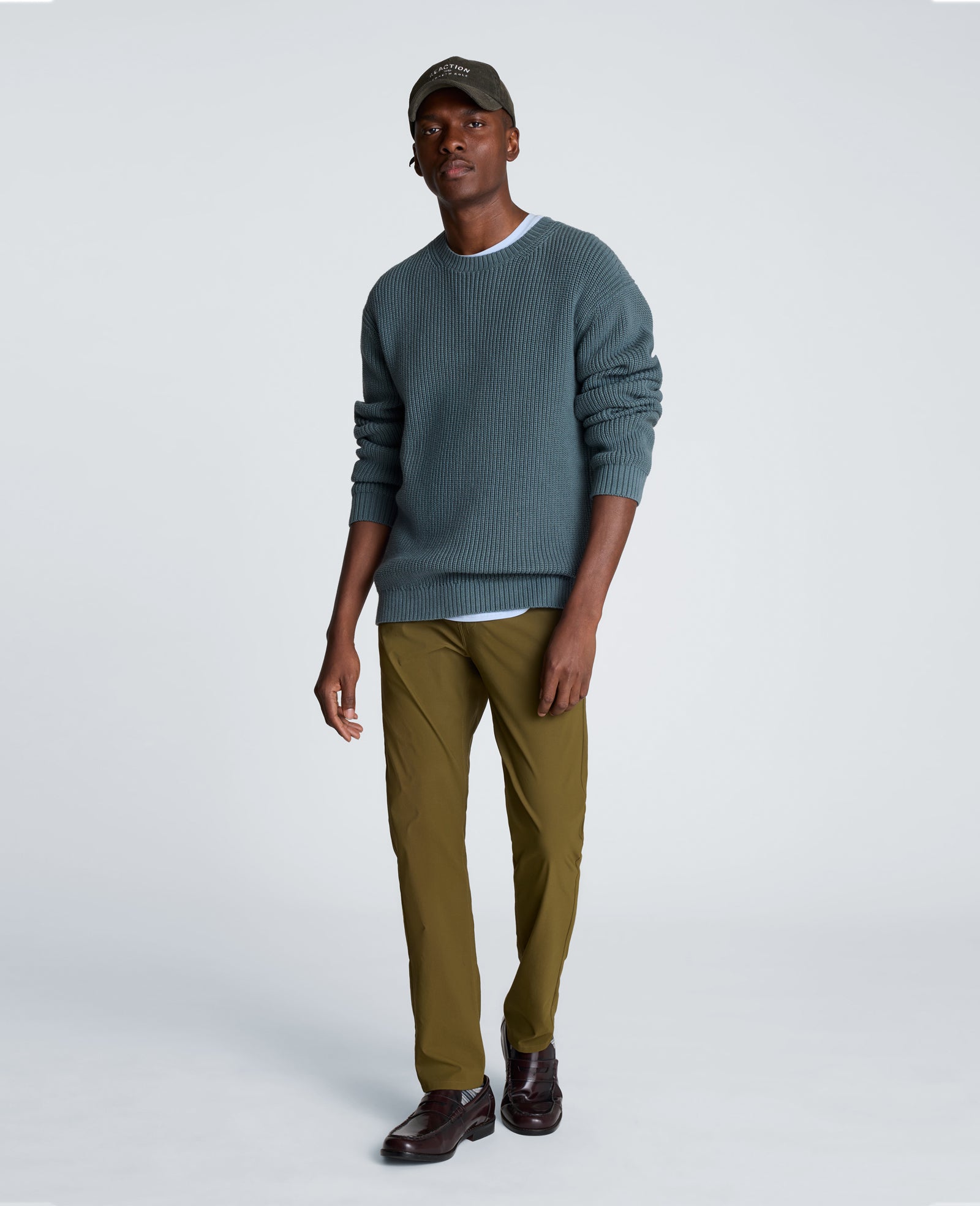 Kenneth Cole Reaction Clothing Chunky Oversized Sweater maglione uomo blu girocollo cotone