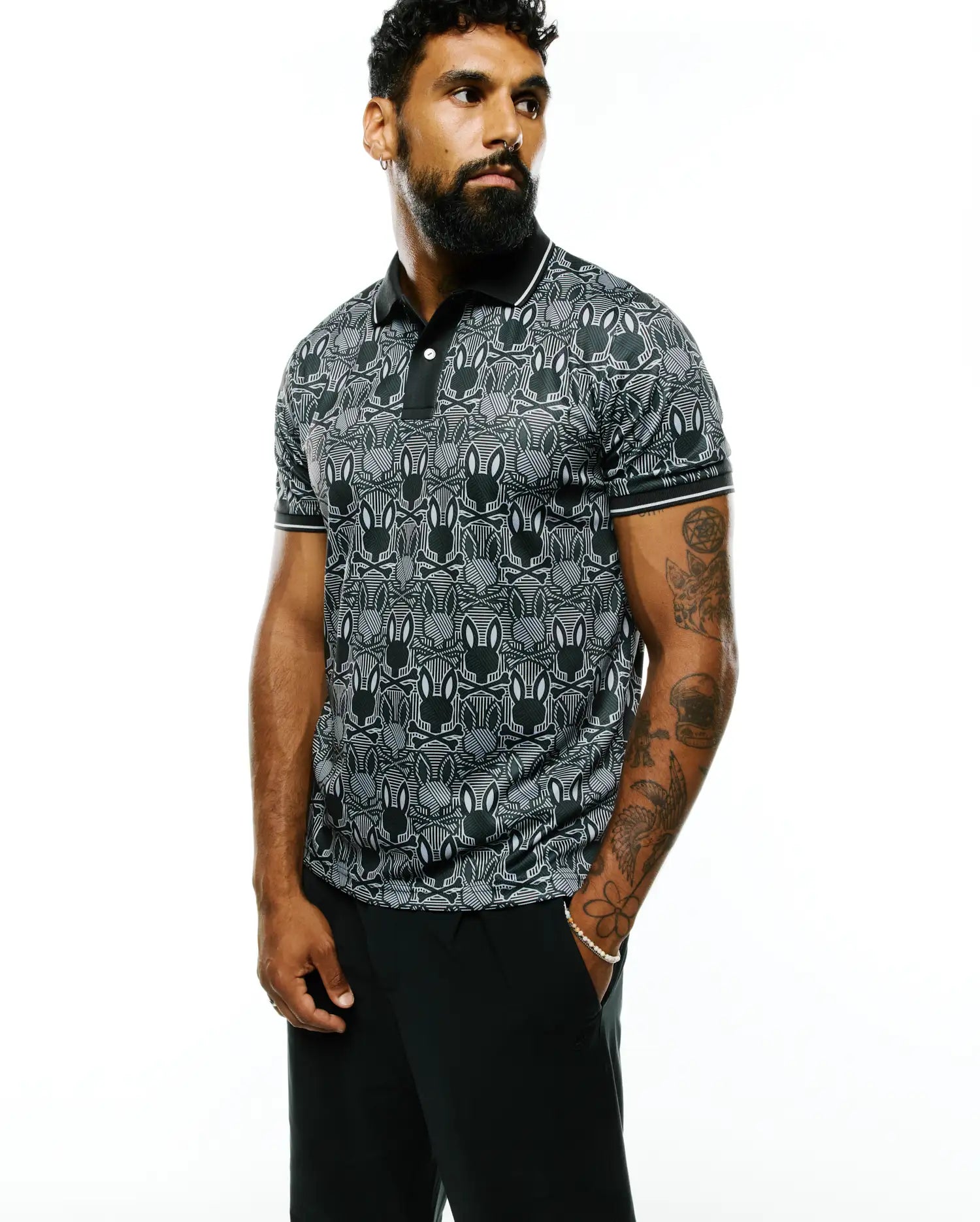 Psycho Bunny Men's Polos Reeves Bunny Sport polo nera slim fit