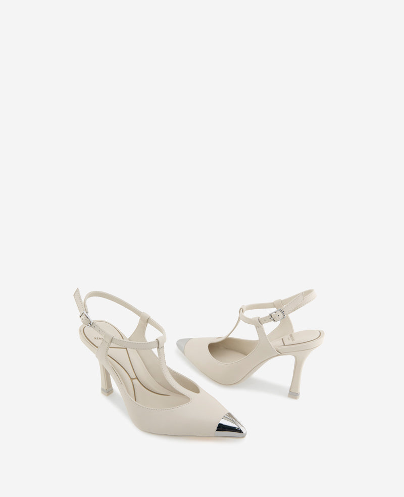 Kenneth Cole Reaction Shoes Romi T-Strap Leather Slingback Heel décolleté avorio
