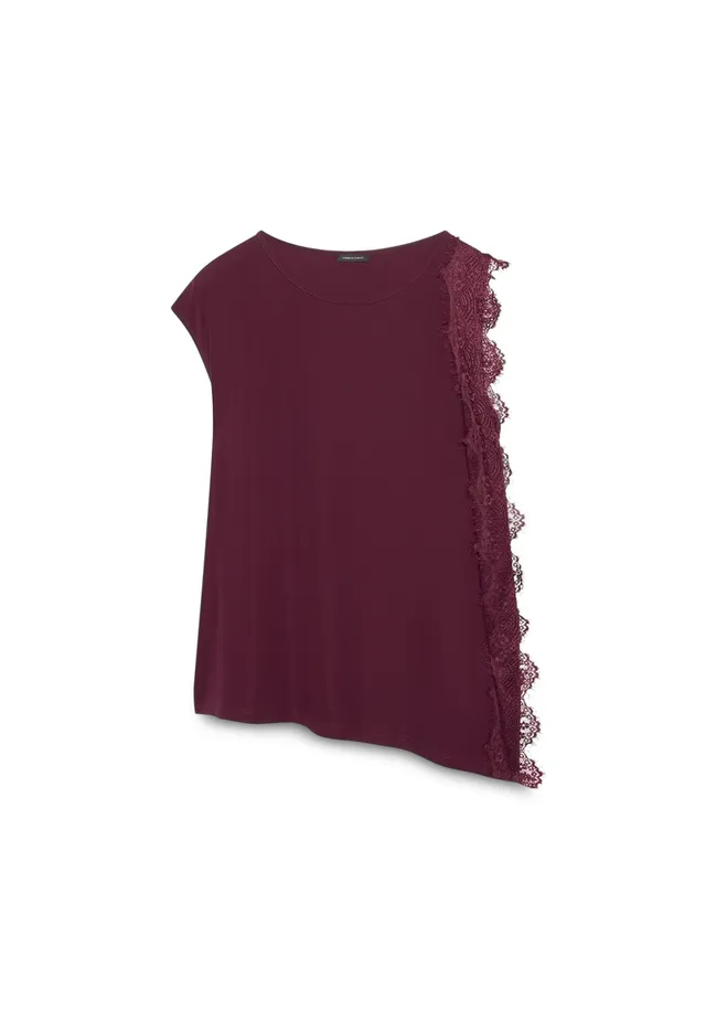 Fiorella Rubino Top e t-shirt Top Asimmetrico con Bordo in Pizzo top S Plus in jersey