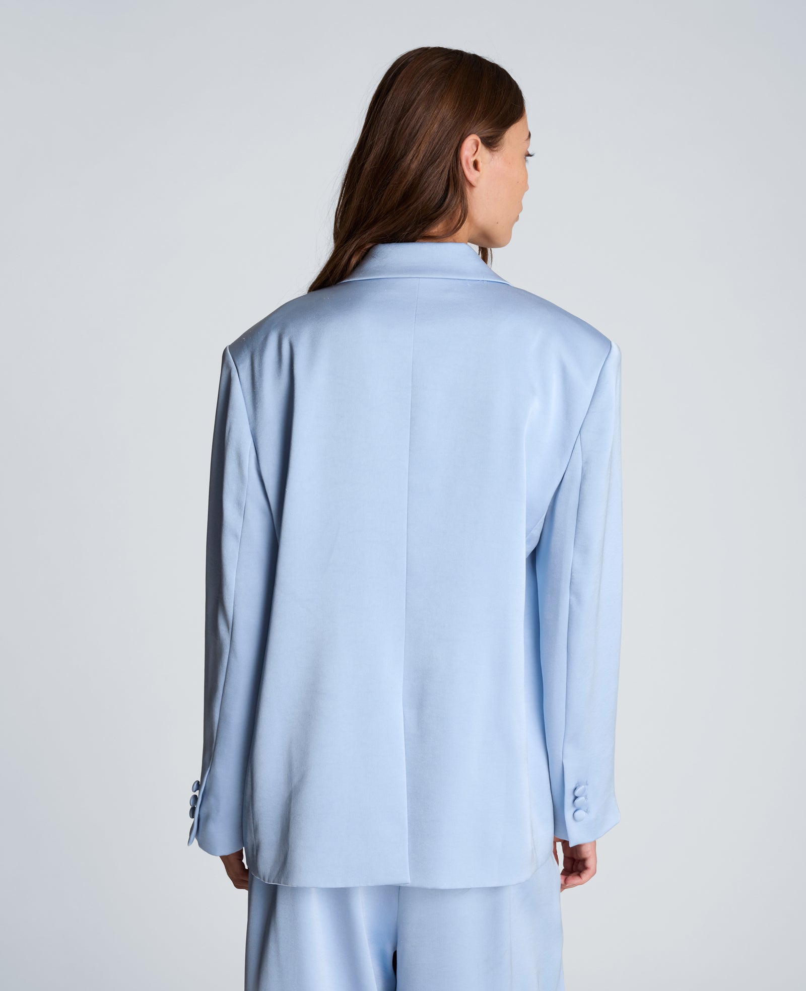 Kenneth Cole Reaction Clothing Double Breasted Boyfriend Jacket giacca blu satinata