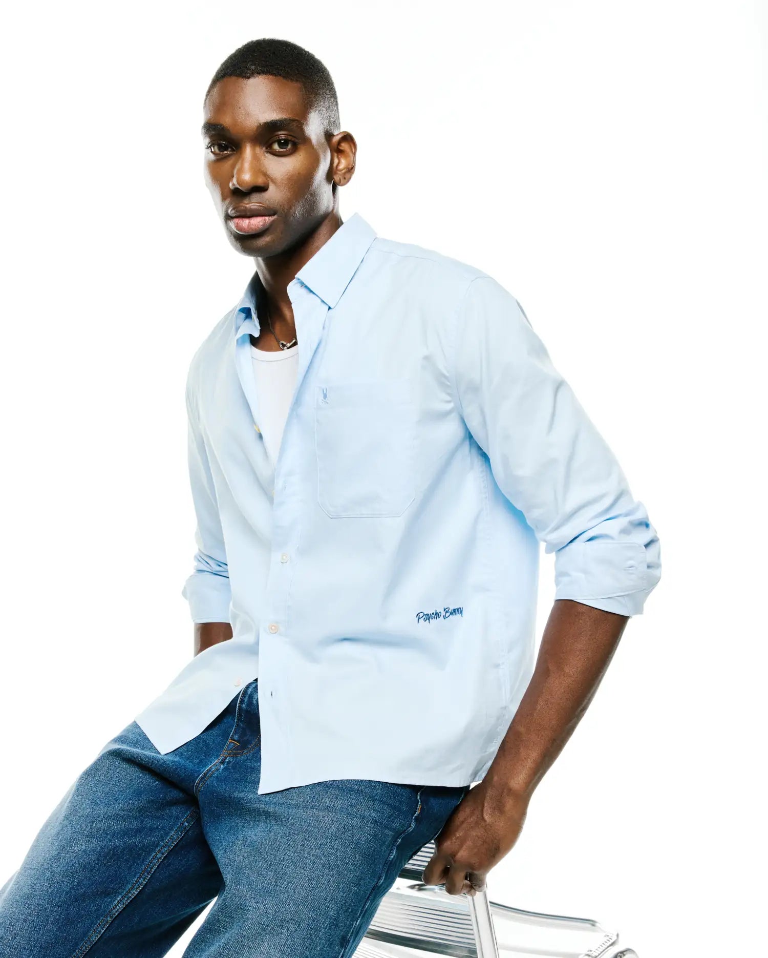 Psycho Bunny Men's Shirts Deacon camicia uomo oversize blu